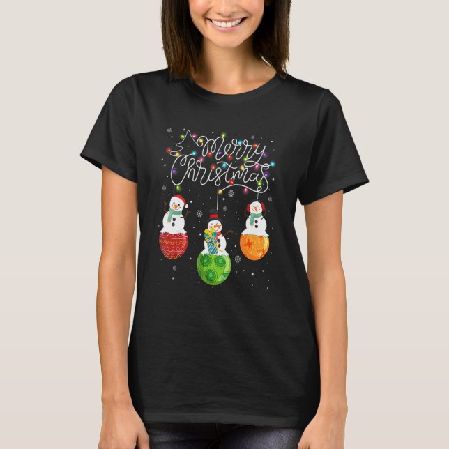 Camiseta Cute Snowmans Feliz Navidad Ornamentos Bal (Anverso)