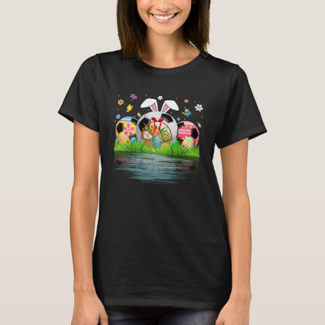 Camiseta Cute Soccer Ball Egg Bunny Ears Happy Easter Day M (Anverso)