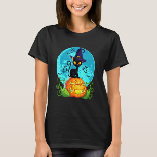 Camiseta Cute sombrero de bruja de gato negro de Halloween 