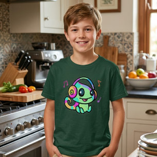 Camiseta Cute Sonriendo Kawaii Bebé Camaleón Con Auriculare