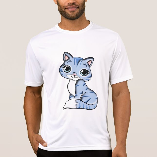 CAMISETA CUTE SONRIENDO LA KITTEN AZUL DE CIELO AZUL CON OJ (Anverso)