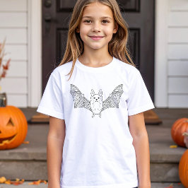 Camiseta Cute Sonriente Bat Creature Black Line Art Hallowe