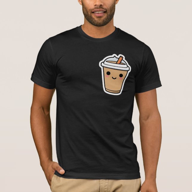 Camiseta Cute Sonriente Copa de Café Kawaii Pegatina (Anverso)
