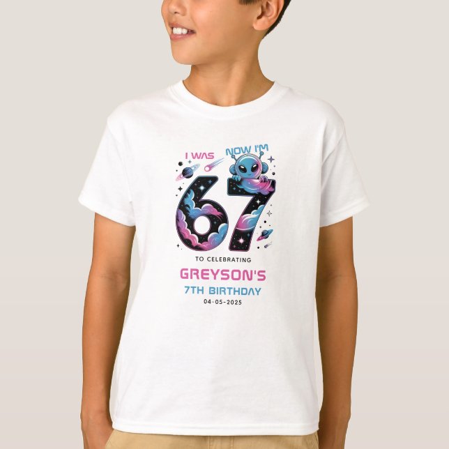 Camiseta Cute Space 7th Birthday | Six & Seven Year Old (Anverso)