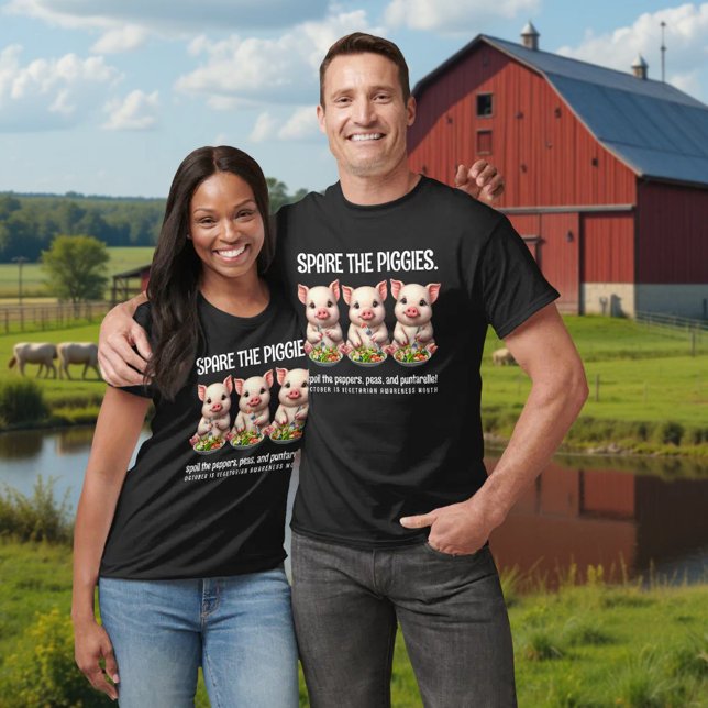 Camiseta Cute Spare los lechones comiendo ensaladas (Spare the Piggies Spoil the Peppers, Peas, and Puntarelle Shirts Cover Photo)
