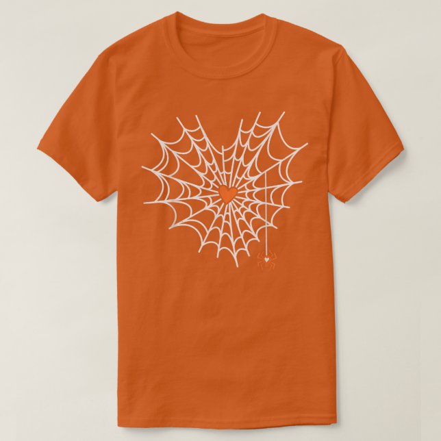 Camiseta Cute Spider Web Cobweb Heart Halloween Naranja (Diseño del anverso)