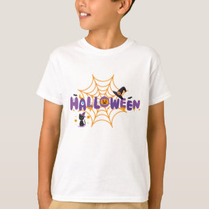Camiseta Cute Spooky Halloween Gato Negro y Telaraña Niños