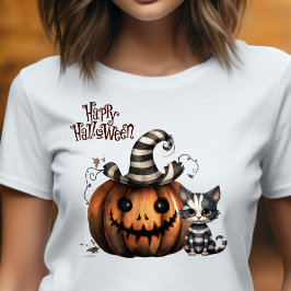 Camiseta Cute Spooky Striw Halloween Kitten