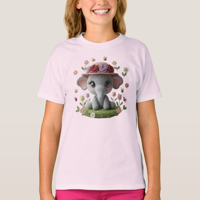 Camiseta Cute Spring Elephant Crochet Style  (Anverso)