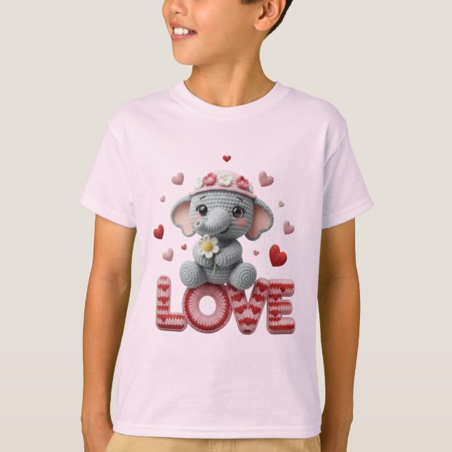 Camiseta Cute Spring Love Elephant Crochet Nursery Design  (Anverso)
