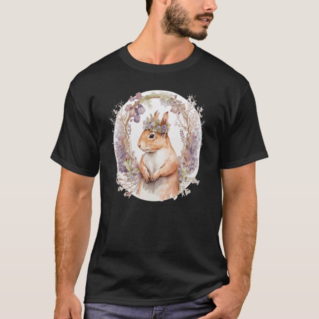 Camiseta Cute Squirrel Flower Crown Boho Aesthetic Animal (Anverso)