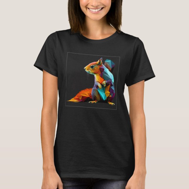 Camiseta Cute Squirrel Illustration Colorful Polygonal Pop  (Anverso)