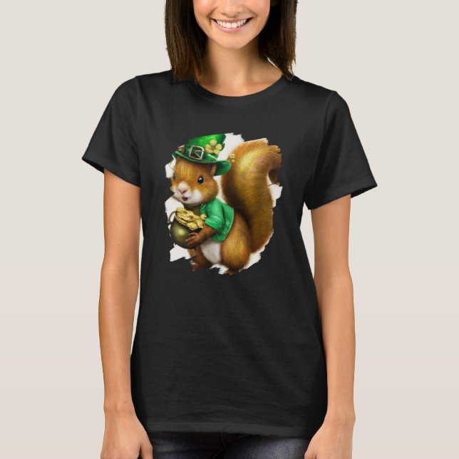 Camiseta Cute Squirrel Leprechaun St Patricks Day Squirrel (Anverso)