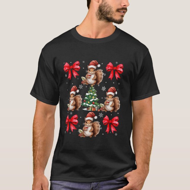 Camiseta Cute Squirrel Lover Animales Xmas Coquette Red Bow (Anverso)