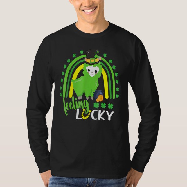 Camiseta Cute St Patricks Day Rainbow Llama Feeling Lucky S (Anverso)