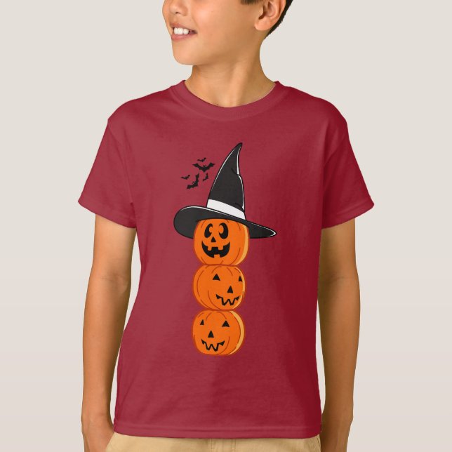Camiseta Cute Stacked Pumpkin Witch Halloween Kids' Shirt (Anverso)