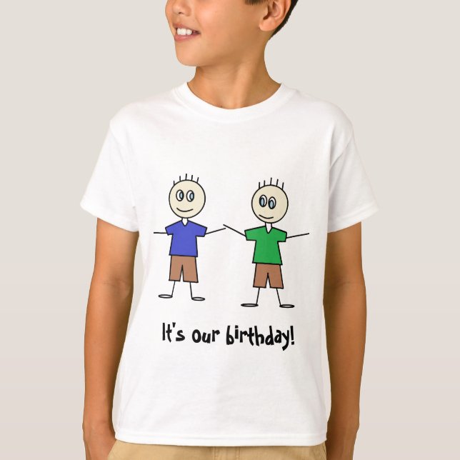 Camiseta Cute Stick Figura Twin Boys Diseño Cumpleaños (Anverso)