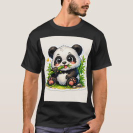 Camiseta Cute Sticker de Panda Masticando Bambú