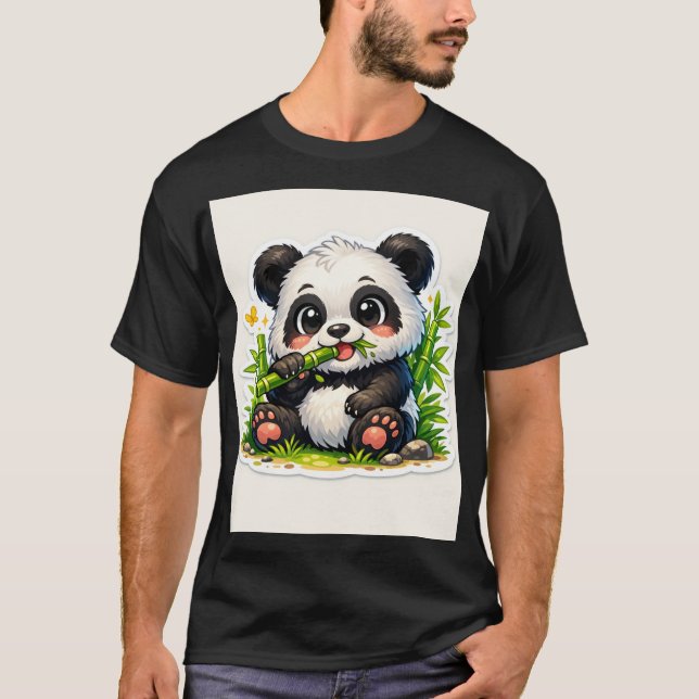Camiseta Cute Sticker de Panda Masticando Bambú (Anverso)