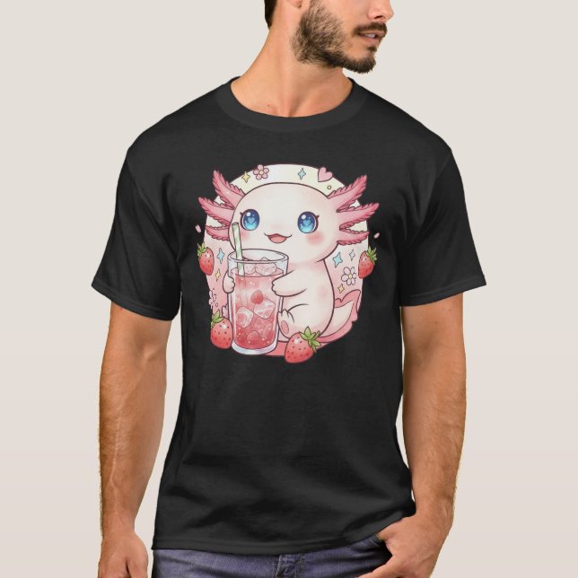 Camiseta Cute Strawberry Axolotl Kawaii Art (Anverso)
