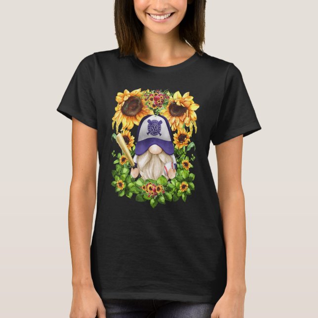 Camiseta Cute Sunflower Baseball Gnome For Women And Baseba (Anverso)