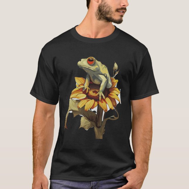 Camiseta Cute Sunflower Red Eyed Tree Frog Floral Frog (Anverso)
