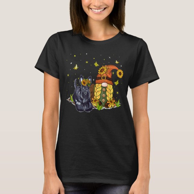 Camiseta Cute Sunflowers Gnome With Scottish Terrier Dog Lo (Anverso)