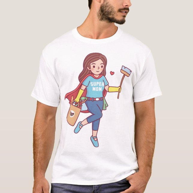 Camiseta Cute Super Mom With Cleaning Tools and Groceries F (Anverso)