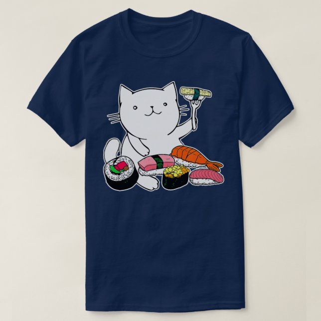 Camiseta Cute Sushi Eating Cat Funny Animal Pet Japan Food  (Diseño del anverso)