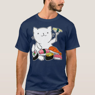 Camiseta Cute Sushi Eating Cat Funny Animal Pet Japan Food 
