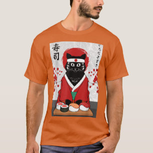 Camiseta Cute Sushi Master Cat Samurai Kitty Japan Japanese