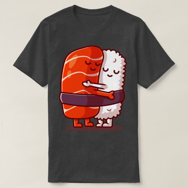 Camiseta Cute Sushi Salmon Pareja Abrazo Personalizado (Diseño del anverso)