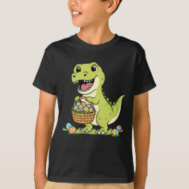Camiseta Cute T-Rex Dinosaur Easter Egg Basket Kids T-Shirt