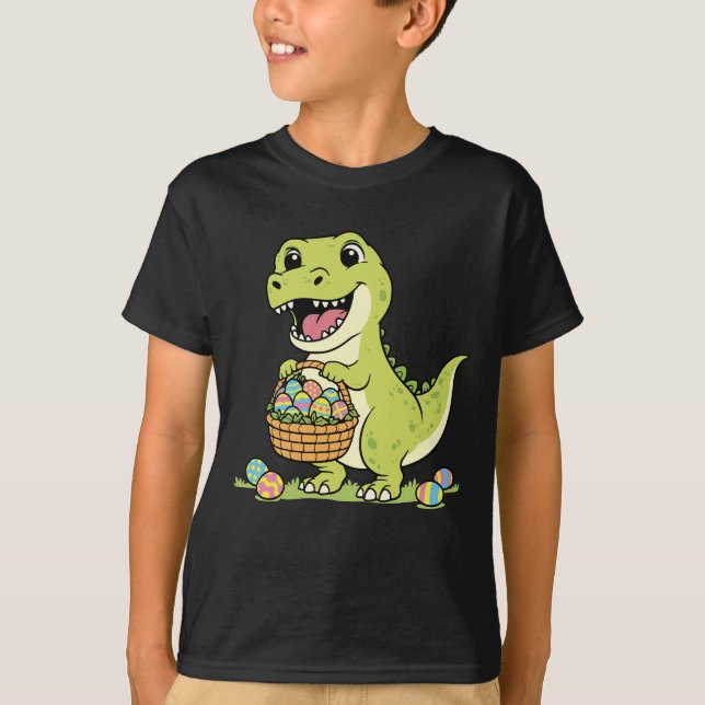 Camiseta Cute T-Rex Dinosaur Easter Egg Basket Kids T-Shirt (Anverso)