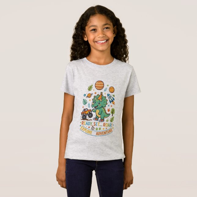 Camiseta Cute T-Rex Dinosaur Ready Set Roar Adventure Kids (Anverso completo)