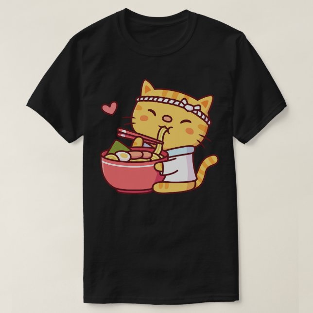Camiseta Cute Tabby Cat Chef Comer Ramen (Diseño del anverso)