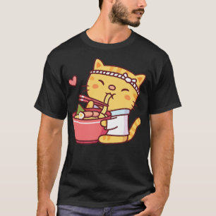 Camiseta Cute Tabby Cat Chef Comer Ramen
