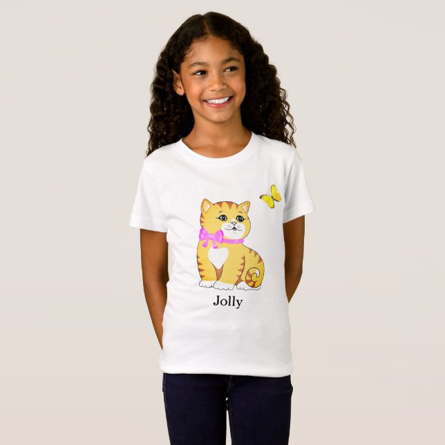 Camiseta Cute Tabby Kitty Cat & Butterfly (Anverso completo)