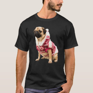 Camiseta Cute Tan Pug Santa Hat Navidades de imagen Red Swe