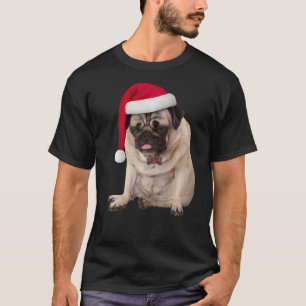 Camiseta Cute Tan Pug Santa Hat Plaid Bowtie Imagen Christm