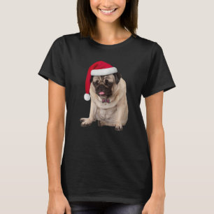 Camiseta Cute Tan Pug Santa Hat Plaid Bowtie Imagen Christm