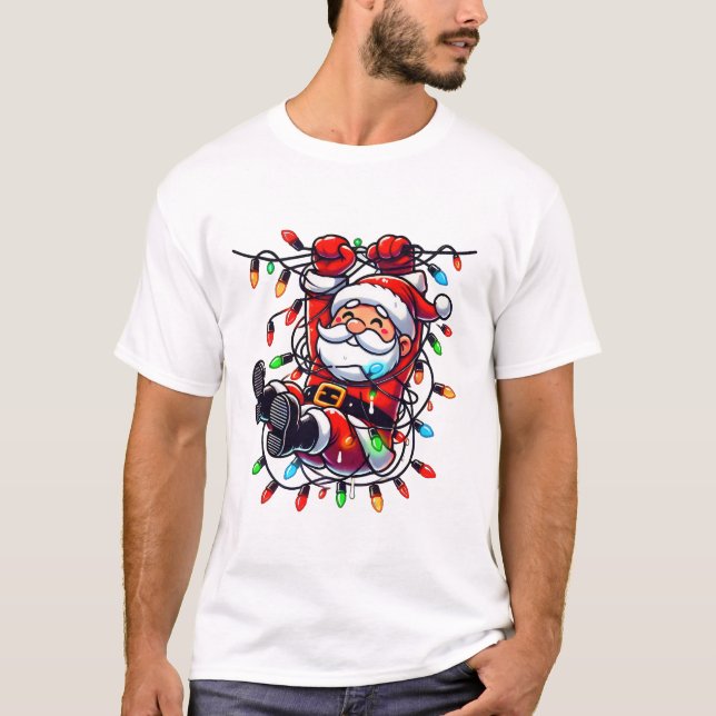 Camiseta Cute Tangled Santa in Christmas Lights (Anverso)