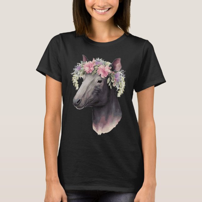 Camiseta Cute Tapir Flower Crown Floral Animal (Anverso)