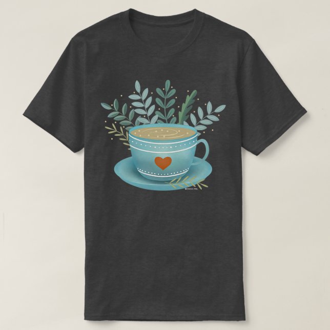 Camiseta Cute tea art teacup with tea heart and leaves (Diseño del anverso)
