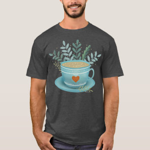 Camiseta Cute tea art teacup with tea heart and leaves