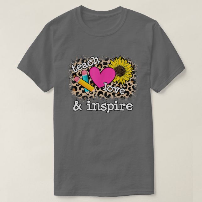 Camiseta Cute Teach, Love E Inspire Leopard Print Sunflow (Diseño del anverso)