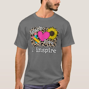 Camiseta Cute Teach, Love E Inspire Leopard Print Sunflow