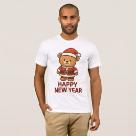 Camiseta Cute Teddy Bear Santa Feliz Año Nuevo Sticker