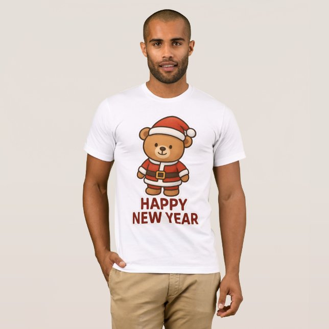 Camiseta Cute Teddy Bear Santa Happy New Year Sticker (Anverso completo)