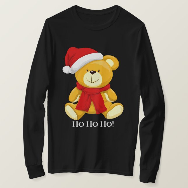 Camiseta Cute Teddy Bear Santa Mens Long Sleeve (Anverso del diseño)